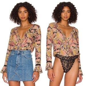 NWT Free People Heat Wave Floral Bodysuit in Midnight Combo